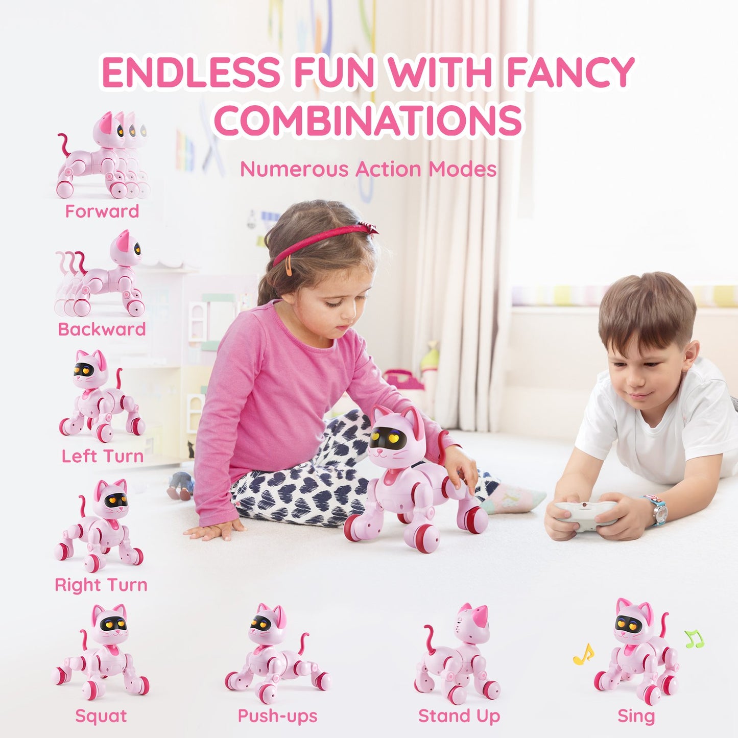 Remote Control Robot Cat Toy, RC Cat Programmable Smart Interactive Robotic Pet for Kids with Touch Control, Walking Singing Dancing RC Stunt Toy Cat for Age 3 4 5 6 7 8 10 Year Old Boys Girls