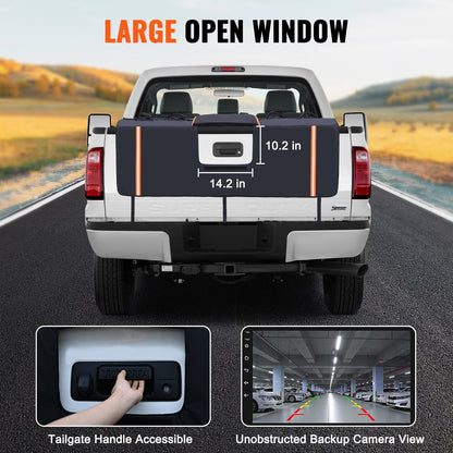 Tailgate Bike Pad, 62" Truck Tailgate Pad Carry 6 Mountain Bikes, Upgraded Grooves Tailgate Protection Pad with Reflective Strips and Tool Pockets, with Camera Opening for Most Pickup Trucks