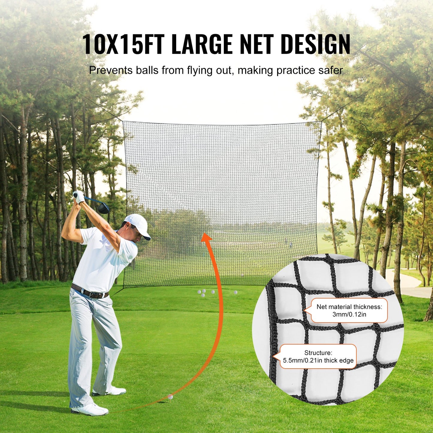 Golf Net, 3048 x 4572 mm Golf Practice Net, Indoor Hitting Net for Golf, Baseball, Hockey, Soccer, Heavy Duty Nylon DIY Ball Net, Sports Netting Barrier for Backyard Driving Training Swing (Net Only)