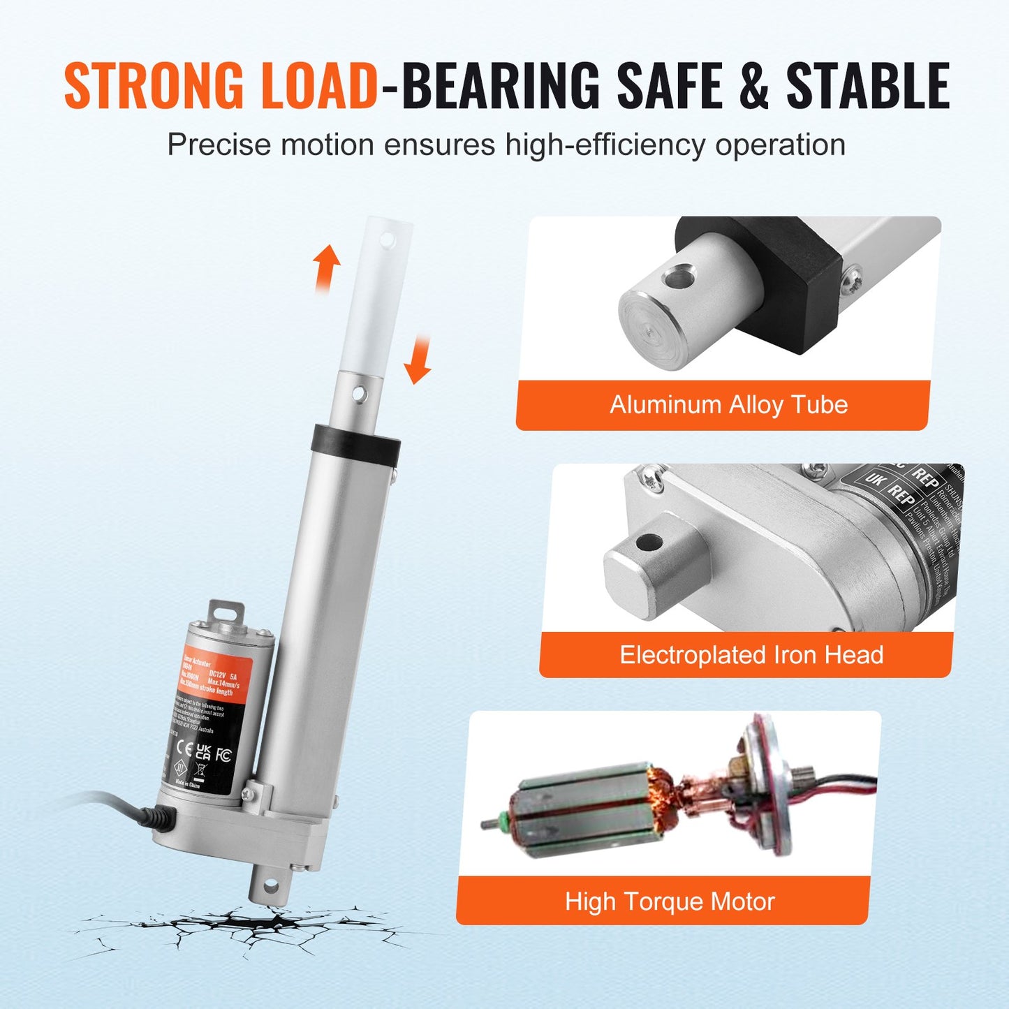 Linear Actuator 12V 10.2 cm High Load 149.7 kg/1500N 0.5 cm/s IP54 Protection