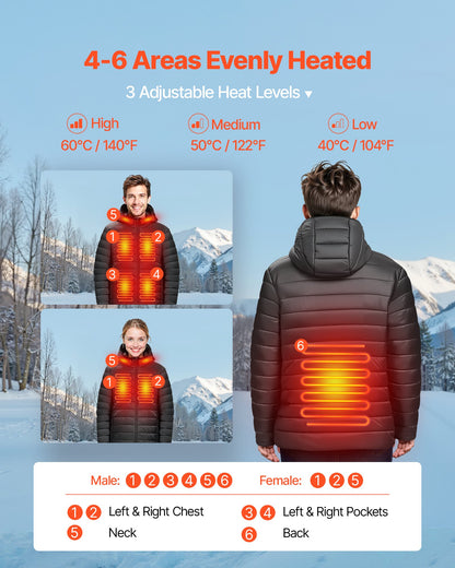 Heated Jacket for Women with 7.4V Battery, Soft Shell Electric Heating Coat, Windproof Lightweight Outerwear with 4 Heating Zones & 3 Heat Settings, for Hiking, Outdoor Work, Black