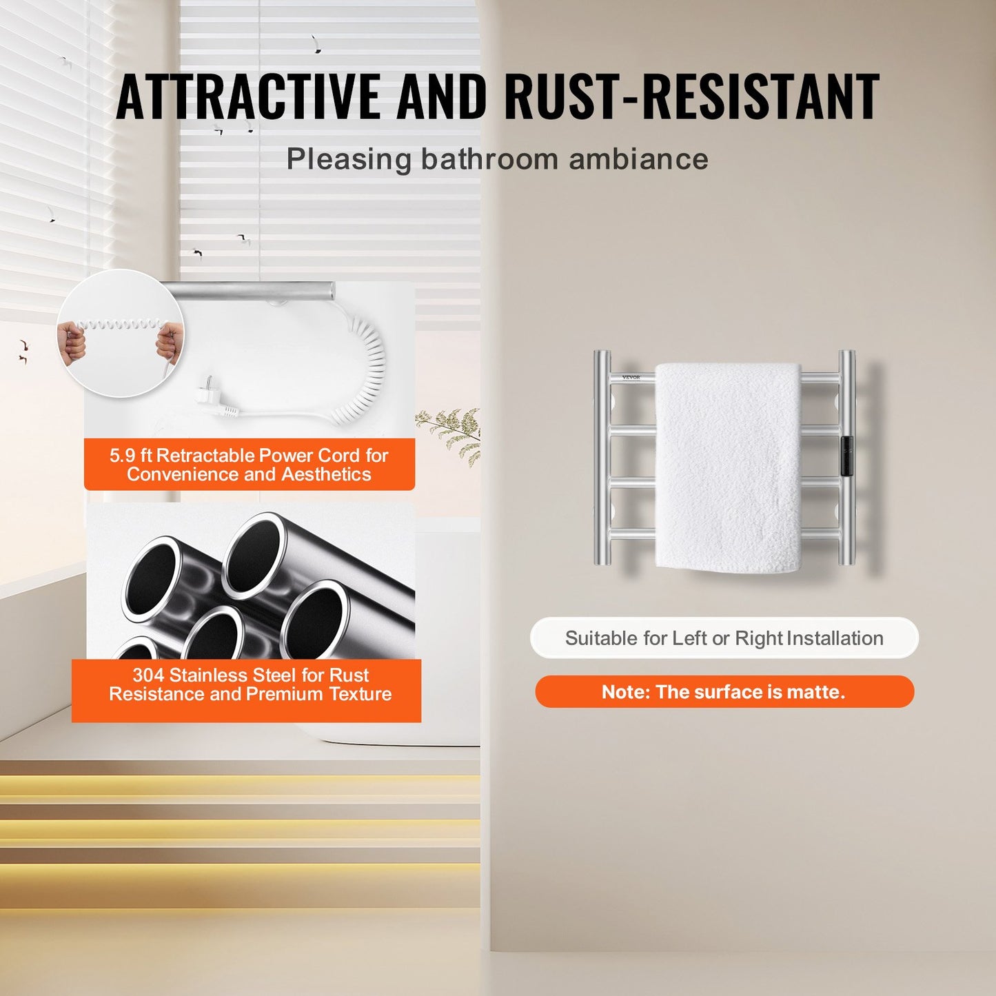 4 Bars Towel Warmer Rack, Wall Mounted Heated Towel Rack for Bathroom, IPX5 Waterpoof Towel Heater Rack with Timer & LED Display Screen, 5 Levels Adjustable Temperature Towel Heater, Silver