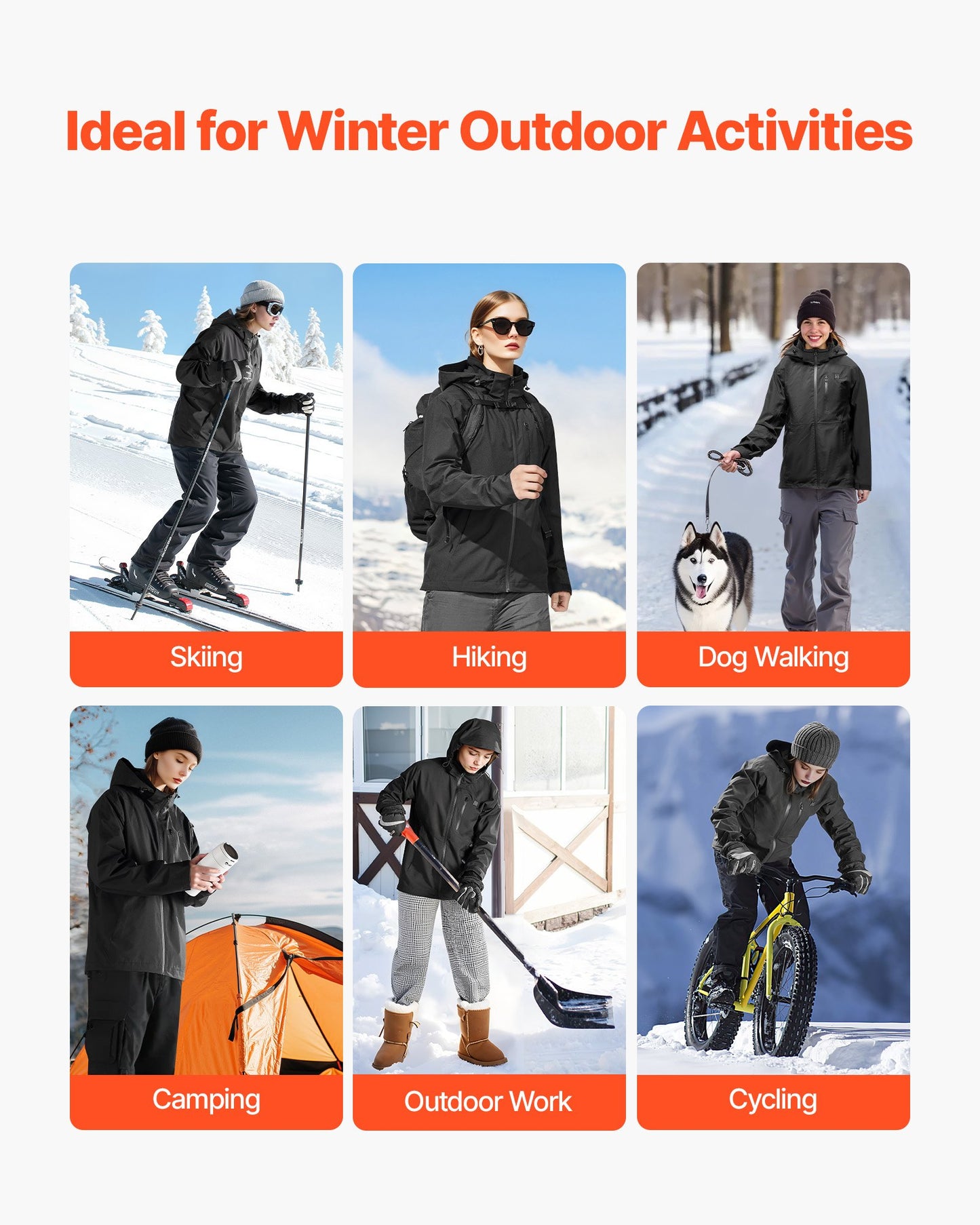 Värmejacka för kvinnor med 7,4 V-batteri, mjuk elektrisk värmejacka, vindtät vattentät lätt ytterkläder med 5 värmezoner och 3 värmeinställningar, maskintvättbar