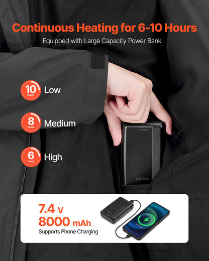 Heated Jacket for Men with 7.4V Battery, Soft Shell Electric Heating Coat, Windproof Waterproof Lightweight Outerwear with 5 Heating Zones & 3 Heat Settings, Machine Washable