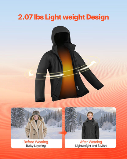 Heated Jacket for Men with 7.4V Battery, Soft Shell Electric Heating Coat, Windproof Waterproof Lightweight Outerwear with 5 Heating Zones & 3 Heat Settings, Machine Washable