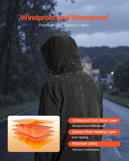 Värmejacka för män med 7,4 V-batteri, mjuk elektrisk värmejacka, vindtät vattentät lätt ytterkläder med 5 värmezoner och 3 värmeinställningar, maskintvättbar