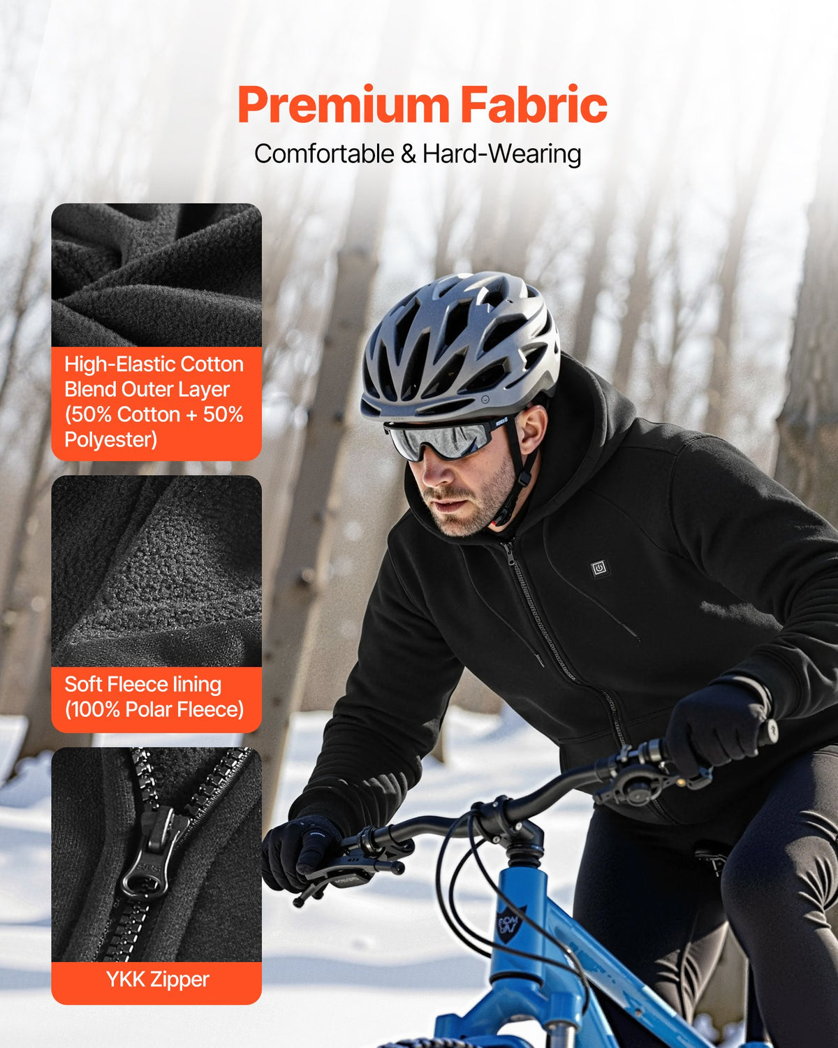 Heated Jacket Hoodie for Men Women, Heated Sweatshirt Unisex Full-Zip with 7.4V 16000mAh Power Bank Pack, 5 Heating Zones, 3 Temp Levels, 4-8H Warmth, for Winter Outdoor Camping, Black