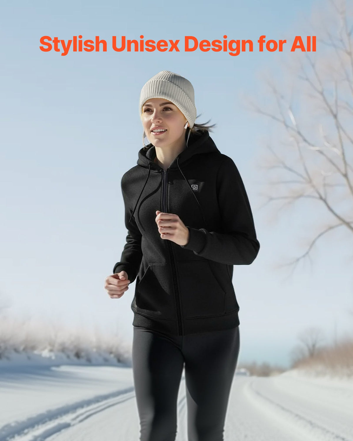 Heated Jacket Hoodie for Men Women, Heated Sweatshirt Unisex Full-Zip with 7.4V 16000mAh Power Bank Pack, 5 Heating Zones, 3 Temp Levels, 4-8H Warmth, for Winter Outdoor Camping, Black