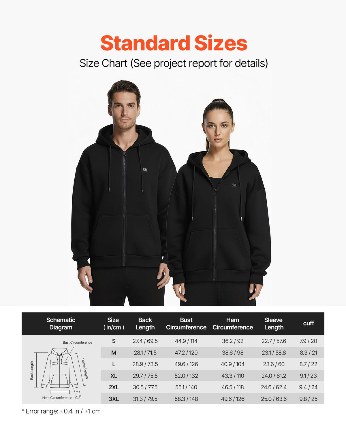 Heated Jacket Hoodie for Men Women, Heated Sweatshirt Unisex Full-Zip with 7.4V 16000mAh Power Bank Pack, 5 Heating Zones, 3 Temp Levels, 4-8H Warmth, for Winter Outdoor Camping, Black