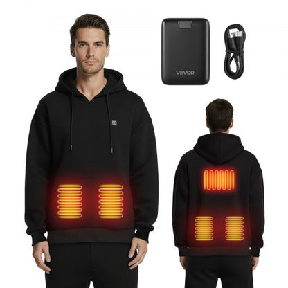 Heated Sweatshirt Hoodie for Men Women, Heated Jacket Unisex with 7.4V 16000mAh Rechargeable Power Bank Pack, 5 Heating Zones, 3 Temp Levels, 4-8H Warmth, for Winter Outdoor Camping, Black