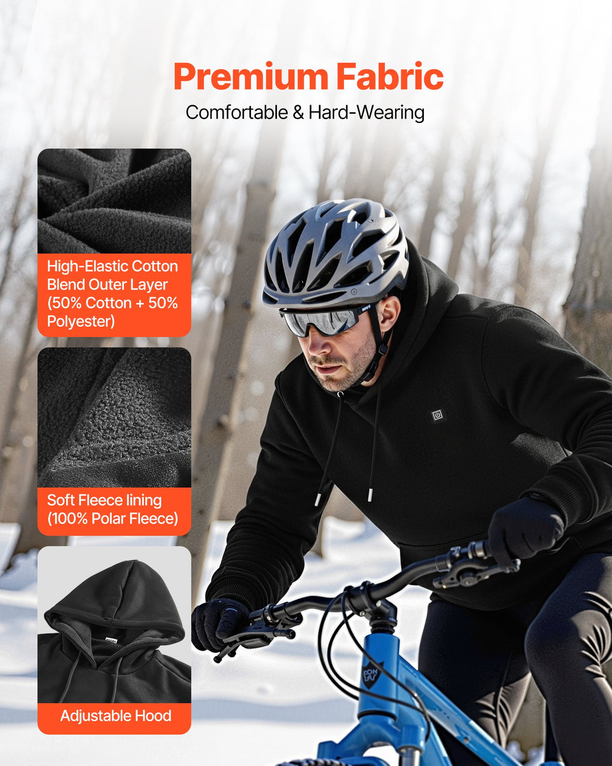 Heated Sweatshirt Hoodie for Men Women, Heated Jacket Unisex with 7.4V 16000mAh Rechargeable Power Bank Pack, 5 Heating Zones, 3 Temp Levels, 4-8H Warmth, for Winter Outdoor Camping, Black