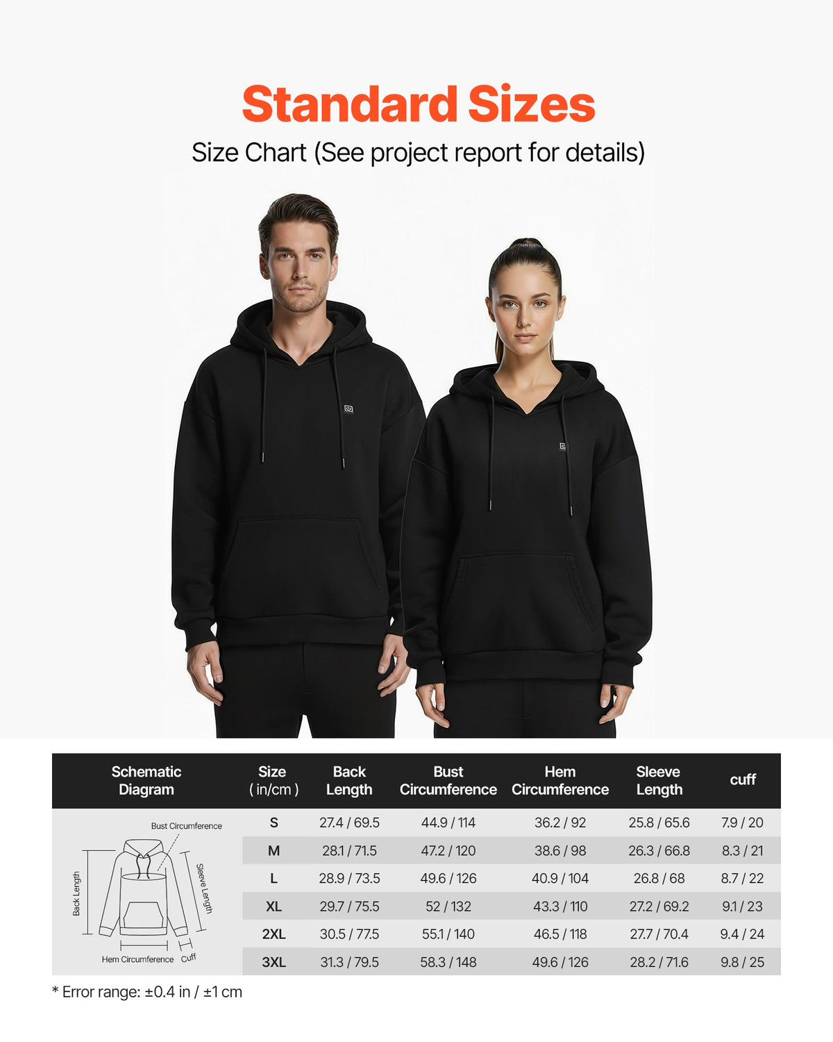 Heated Sweatshirt Hoodie for Men Women, Heated Jacket Unisex with 7.4V 16000mAh Rechargeable Power Bank Pack, 5 Heating Zones, 3 Temp Levels, 4-8H Warmth, for Winter Outdoor Camping, Black