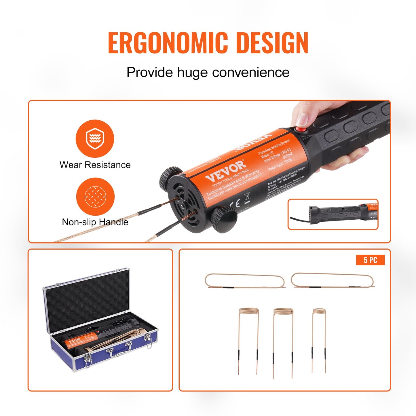 Magnetic Induction Heater Kit, 1000w 220V Portable Hand-held Induction Heater with 10PCS Coils, Flameless Induction Heater Bolt Remover with Led Light, Fit for Removing Rusty Bolts & Nuts