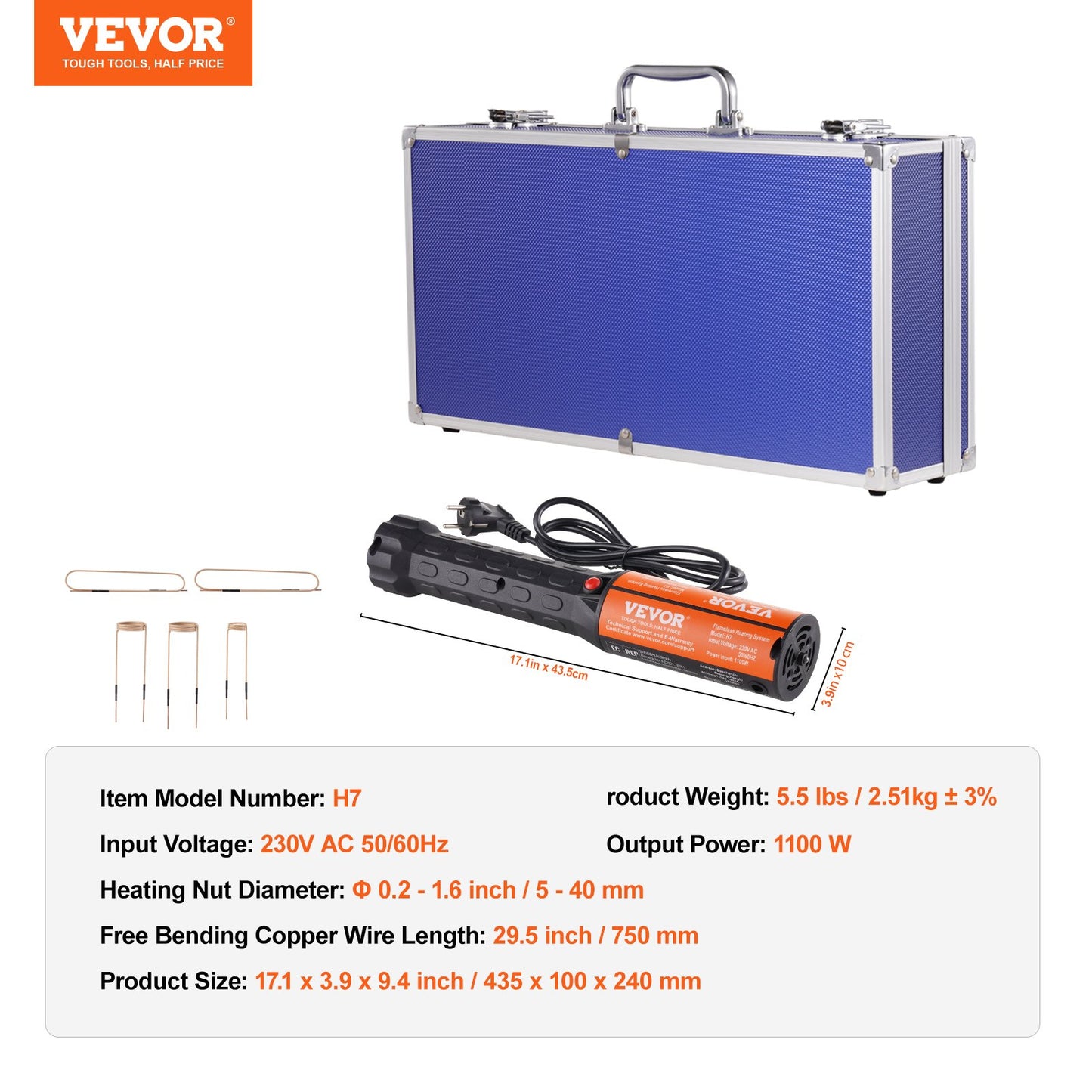 Magnetic Induction Heater Kit, 1000w 220V Portable Hand-held Induction Heater with 10PCS Coils, Flameless Induction Heater Bolt Remover with Led Light, Fit for Removing Rusty Bolts & Nuts