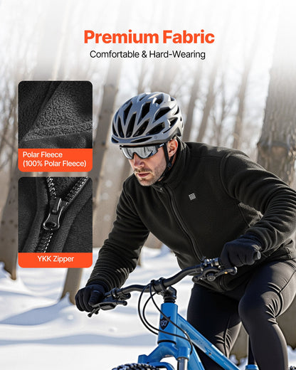 Heated Fleece Jacket for Men, Heated Sweatshirt with 7.4V 16000mAh Rechargeable Power Bank Pack, 6 Heating Zones, 3 Temp Levels, 3h/6h/10h Warmth, for Winter Outdoor Camping, Black