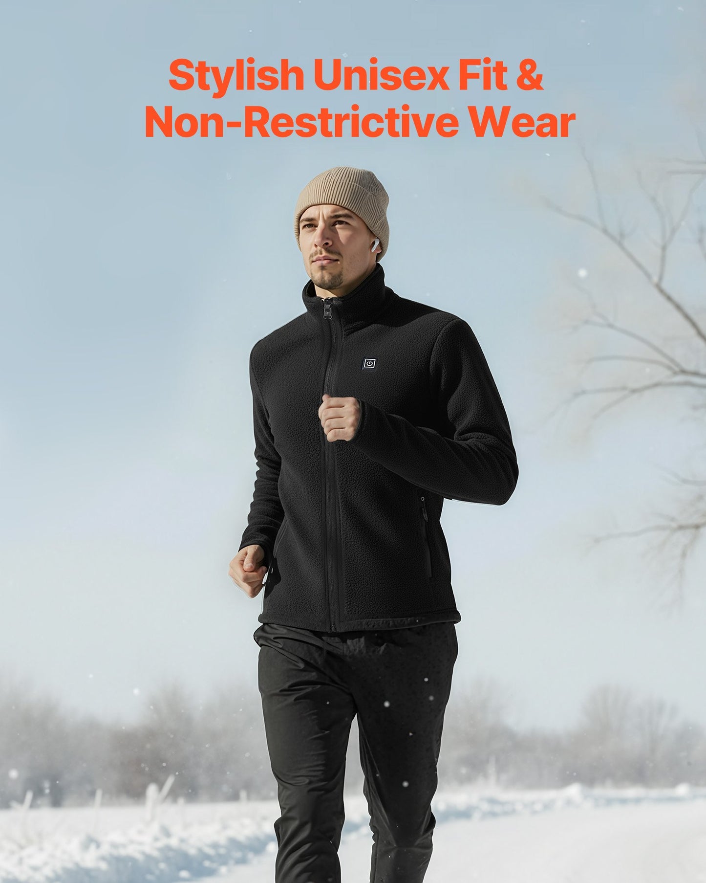 Heated Fleece Jacket for Men, Heated Sweatshirt with 7.4V 16000mAh Rechargeable Power Bank Pack, 6 Heating Zones, 3 Temp Levels, 3h/6h/10h Warmth, for Winter Outdoor Camping, Black