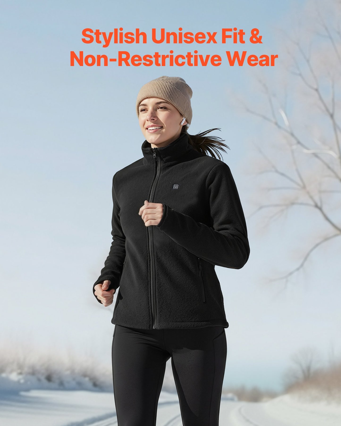 Heated Fleece Jacket for Women, Heated Sweatshirt with 7.4V 16000mAh Rechargeable Power Bank Pack, 6 Heating Zones, 3 Temp Levels, 3h/6h/10h Warmth, for Winter Outdoor Camping, Black