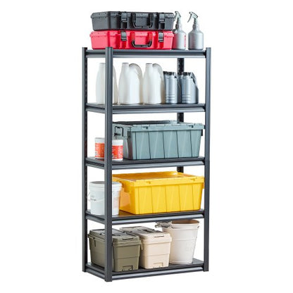Storage Shelves, 2000 lbs, 5 Tier Garage Storage Shelving, 16" D x 32" W x 63" H Adjustable Metal Shelves for Garage Shelves Utility Rack Shelf, Ideal for Kitchen, Warehouse, Basement, Black