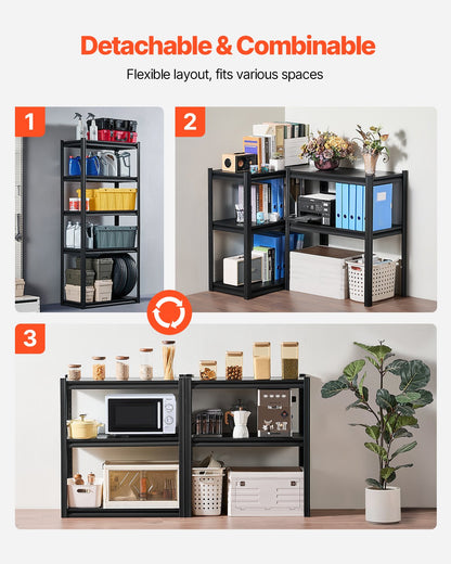 Förvaringshyllor, 900 kg, 5-vånings garageförvaringshylla, 40 cm D x 81 cm B x 183 cm H Justerbara metallhyllor för garagehyllor Verktygshylla, Perfekt för kök, lager, källare, Svart