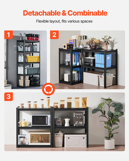 Storage Shelves, 2000 lbs, 5 Tier Garage Storage Shelving, 18" D x 32" W x 72" H Adjustable Metal Shelves for Garage Shelves Utility Rack Shelf, Ideal for Kitchen, Warehouse, Basement, Black