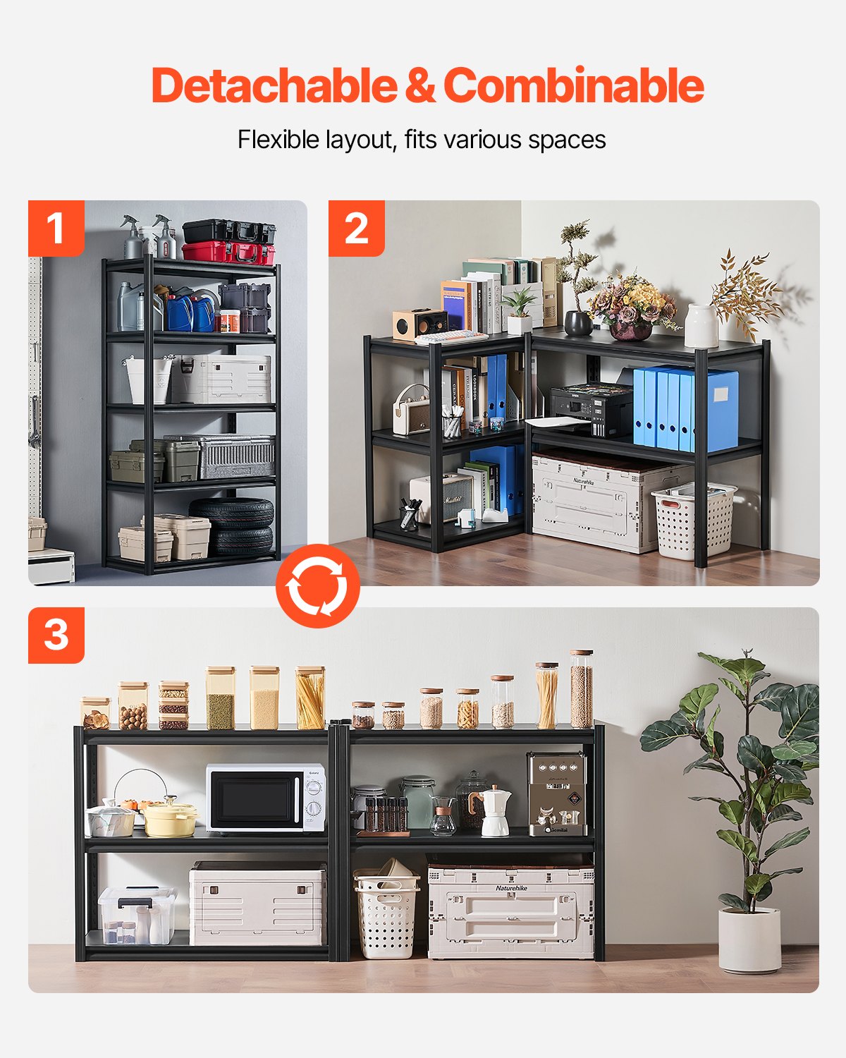 Förvaringshyllor, 900 kg, 5-vånings garageförvaringshylla, 48 cm D x 100 cm B x 180 cm H Justerbara metallhyllor för garagehyllor Verktygshylla, Perfekt för kök, lager, källare, Svart