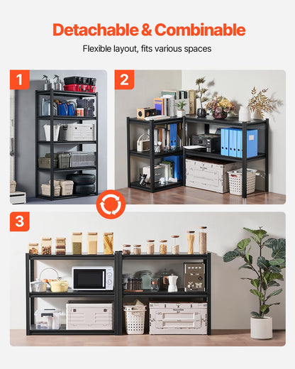 Förvaringshyllor, 900 kg, 5-vånings garageförvaringshylla, 48 cm D x 100 cm B x 180 cm H Justerbara metallhyllor för garagehyllor Verktygshylla, Perfekt för kök, lager, källare, Svart