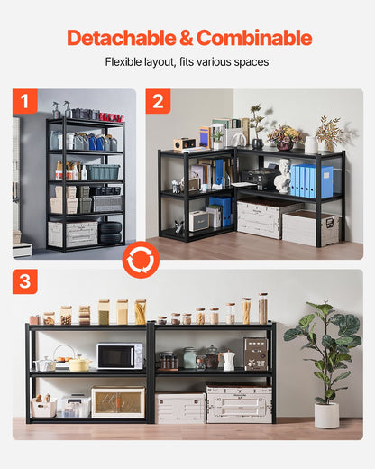 Förvaringshyllor, 1360 kg, 5-vånings garageförvaringshyllor, 48 cm D x 122 cm B x 182 cm H Justerbara metallhyllor för garagehyllor Verktygshylla, Perfekt för kök, lager, källare, Svart