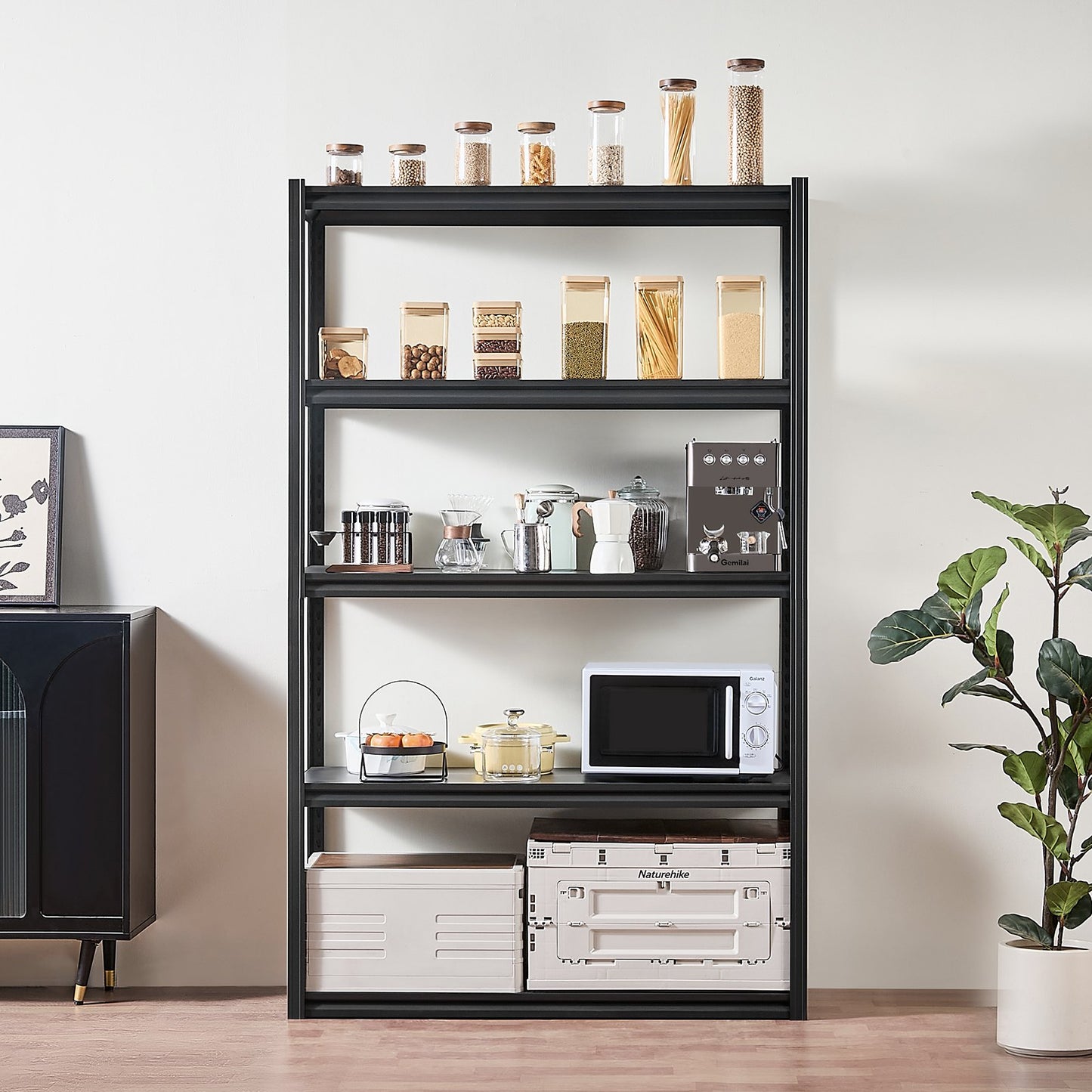 Förvaringshyllor, 1360 kg, 5-vånings garageförvaringshyllor, 48 cm D x 122 cm B x 182 cm H Justerbara metallhyllor för garagehyllor Verktygshylla, Perfekt för kök, lager, källare, Svart