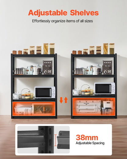 Förvaringshyllor, 2400 lbs, 4-vånings garageförvaringshylla, 20" D x 40" B x 57" H Justerbara metallhyllor för garagehyllor Verktygshylla, Perfekt för kök, lager, källare, Svart