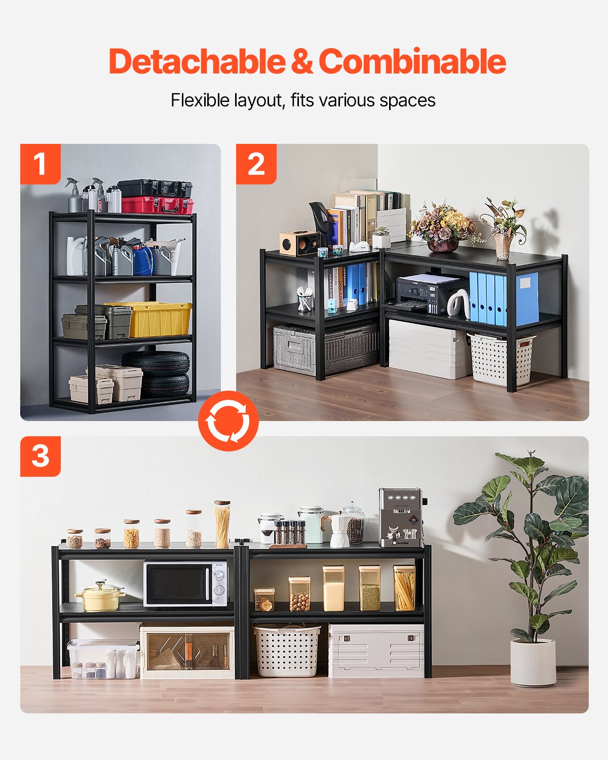 Förvaringshyllor, 2400 lbs, 4-vånings garageförvaringshylla, 20" D x 40" B x 57" H Justerbara metallhyllor för garagehyllor Verktygshylla, Perfekt för kök, lager, källare, Svart