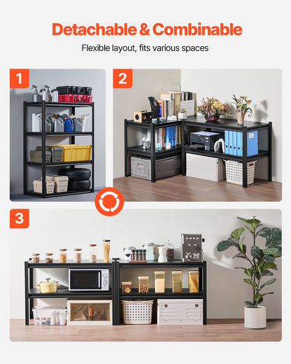 Förvaringshyllor, 2400 lbs, 4-vånings garageförvaringshylla, 20" D x 40" B x 57" H Justerbara metallhyllor för garagehyllor Verktygshylla, Perfekt för kök, lager, källare, Svart