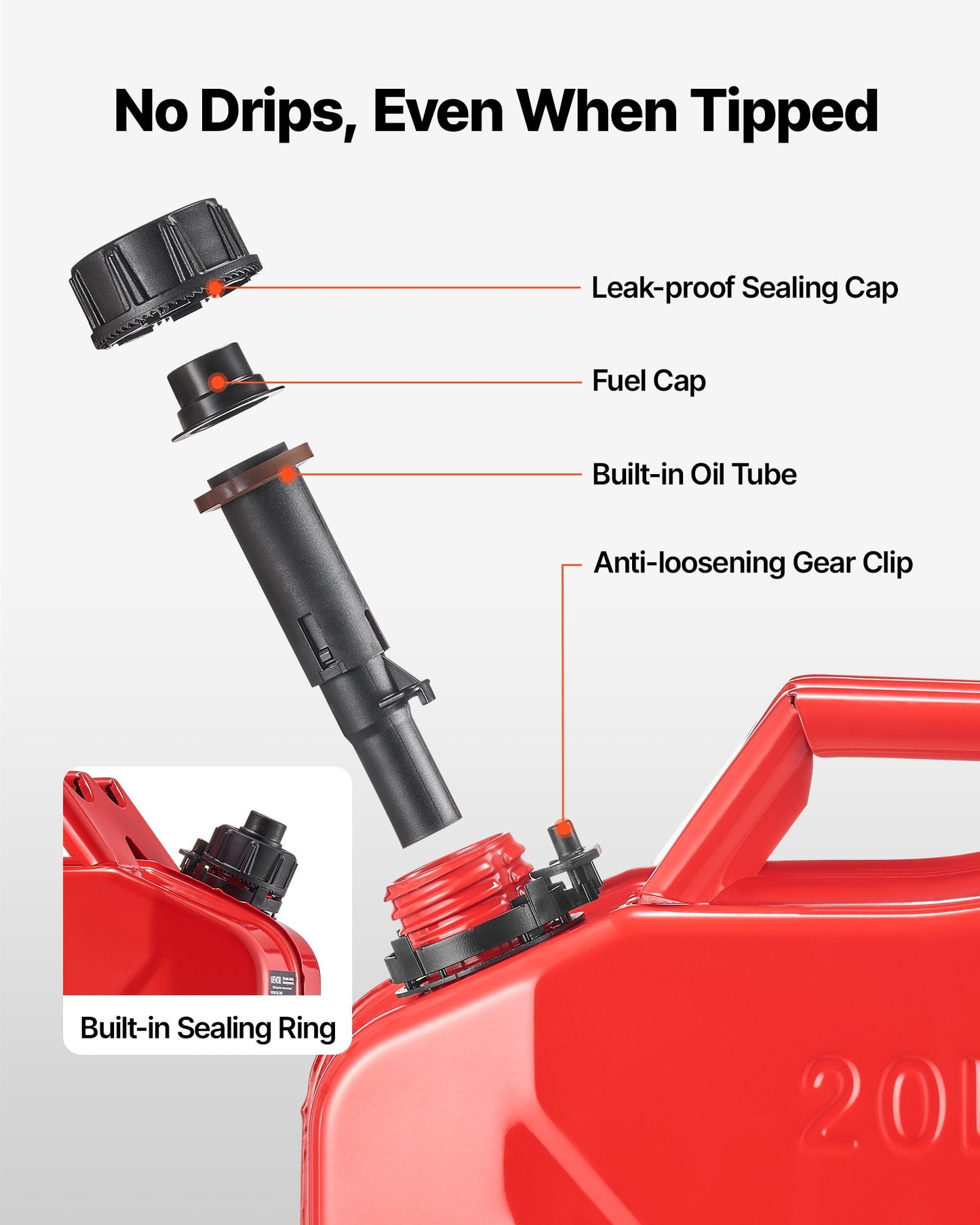 Metal Fuel Container, 20 L, Fuel Jerry Can with Spout and Comfort Handle, 6 L/min Max Flow Rate, Leakproof & Corrosion-resistant Metal Gas Tank Most Cars Motorcycle ATV UTV, Red