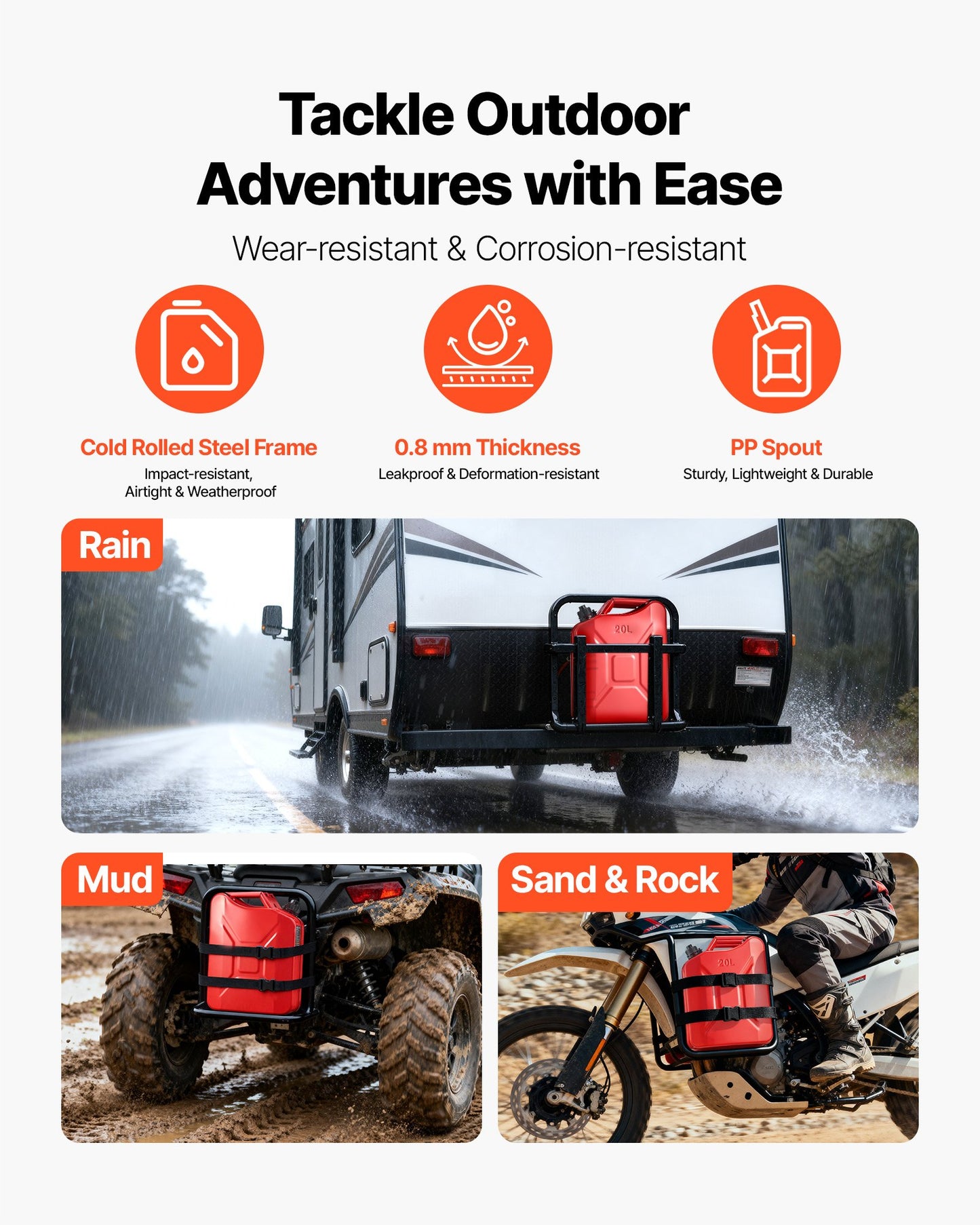Metal Fuel Container, 20 L, Fuel Jerry Can with Spout and Comfort Handle, 6 L/min Max Flow Rate, Leakproof & Corrosion-resistant Metal Gas Tank Most Cars Motorcycle ATV UTV, Red