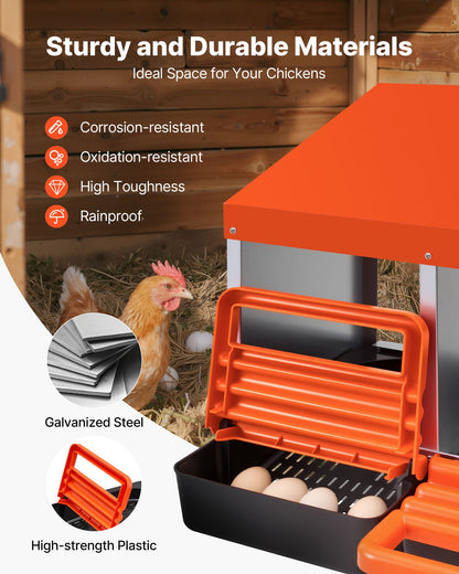 2 Tiers Chicken Nesting Boxes, 6 Compartments, Metal Egg Laying Boxes with Protective Collection Lids, Roll Out Nesting Box, Easy to Assemble, Ideal for Hens, Ducks, Chickens, and Other Poultry