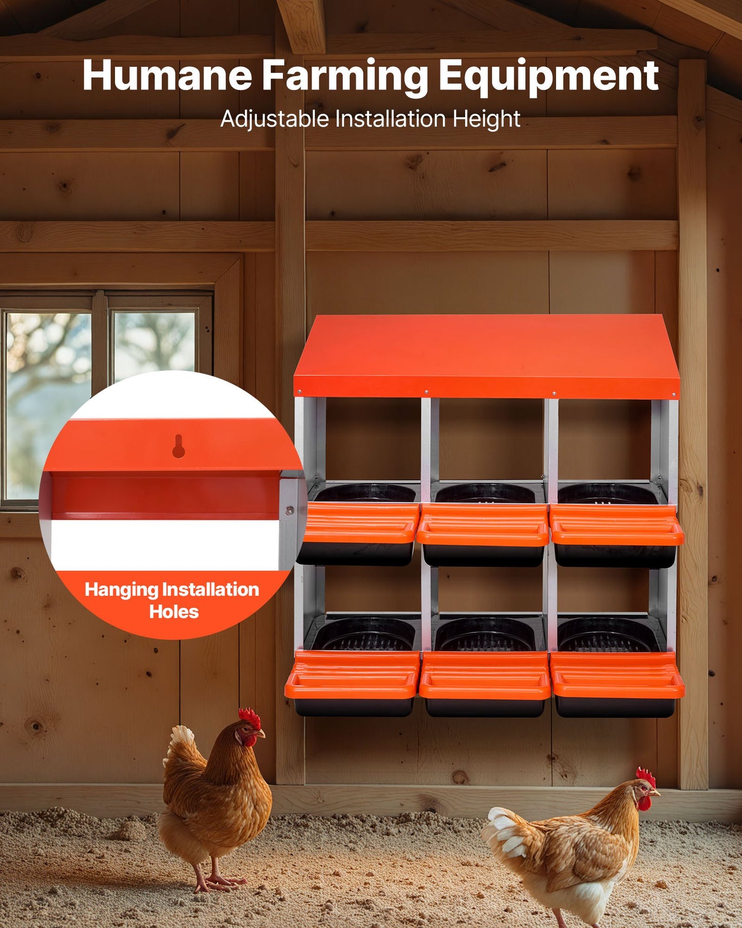 2 Tiers Chicken Nesting Boxes, 6 Compartments, Metal Egg Laying Boxes with Protective Collection Lids, Roll Out Nesting Box, Easy to Assemble, Ideal for Hens, Ducks, Chickens, and Other Poultry