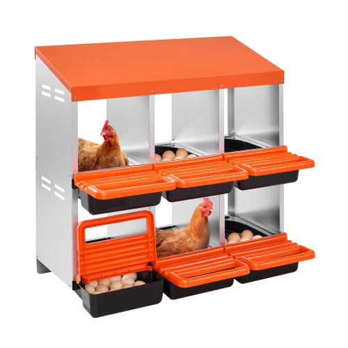 Chicken Nest Box, 6-Compartment, 30 to 45 in Stable & Corrosion-Resistant Metal Nesting Boxes with Inclined Nesting Boxes, Bottom Holes & Resting Platform, Fit for Different Chicken Breeds