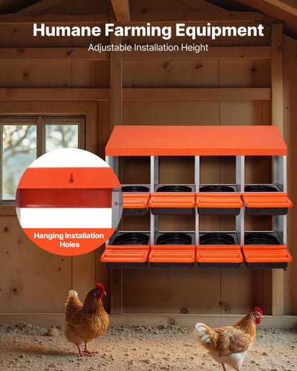 2 Tiers Chicken Nesting Boxes, 8 Compartments, Metal Egg Laying Boxes with Protective Collection Lids, Roll Out Nesting Box, Easy to Assemble, Ideal for Hens, Ducks, Chickens, and Other Poultry