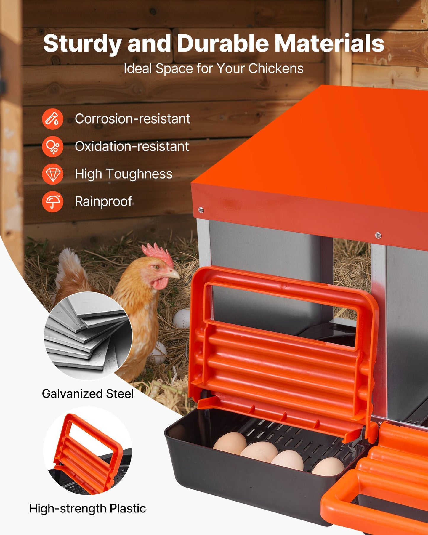 2 Tiers Chicken Nesting Boxes, 10 Compartments, Metal Egg Laying Boxes with Protective Collection Lids, Roll Out Nesting Box, Easy to Assemble, Ideal for Hens, Ducks, Chickens, and Other Poultry
