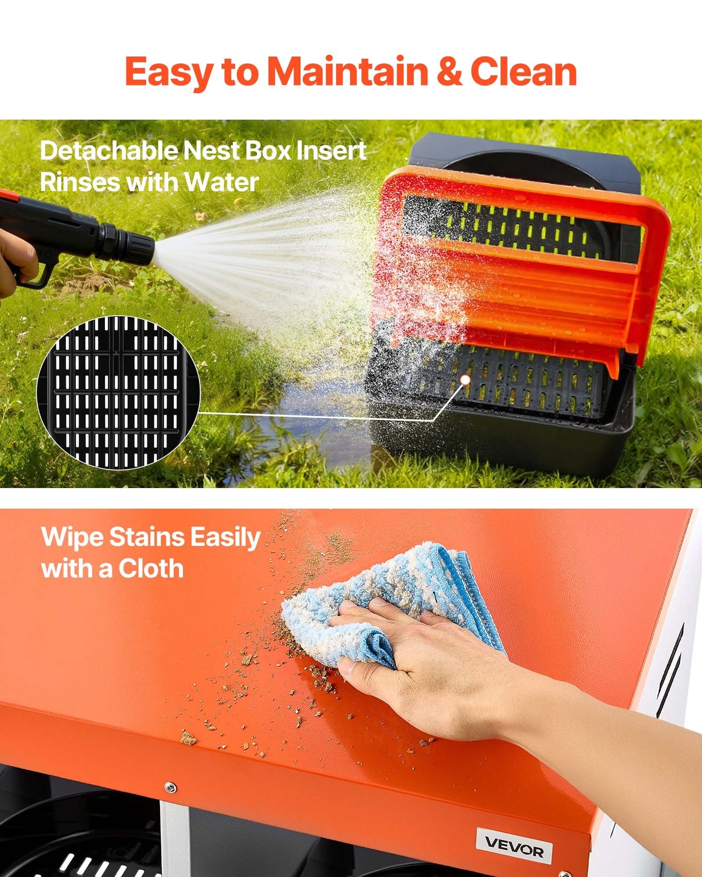 Chicken Nesting Boxes, 6 Compartments, with Support Legs, Easy Egg Collection, Galvanized Steel and High-Strength Plastic, Roll Away Nesting Boxes for Chickens and Hens Laying Eggs, Orange