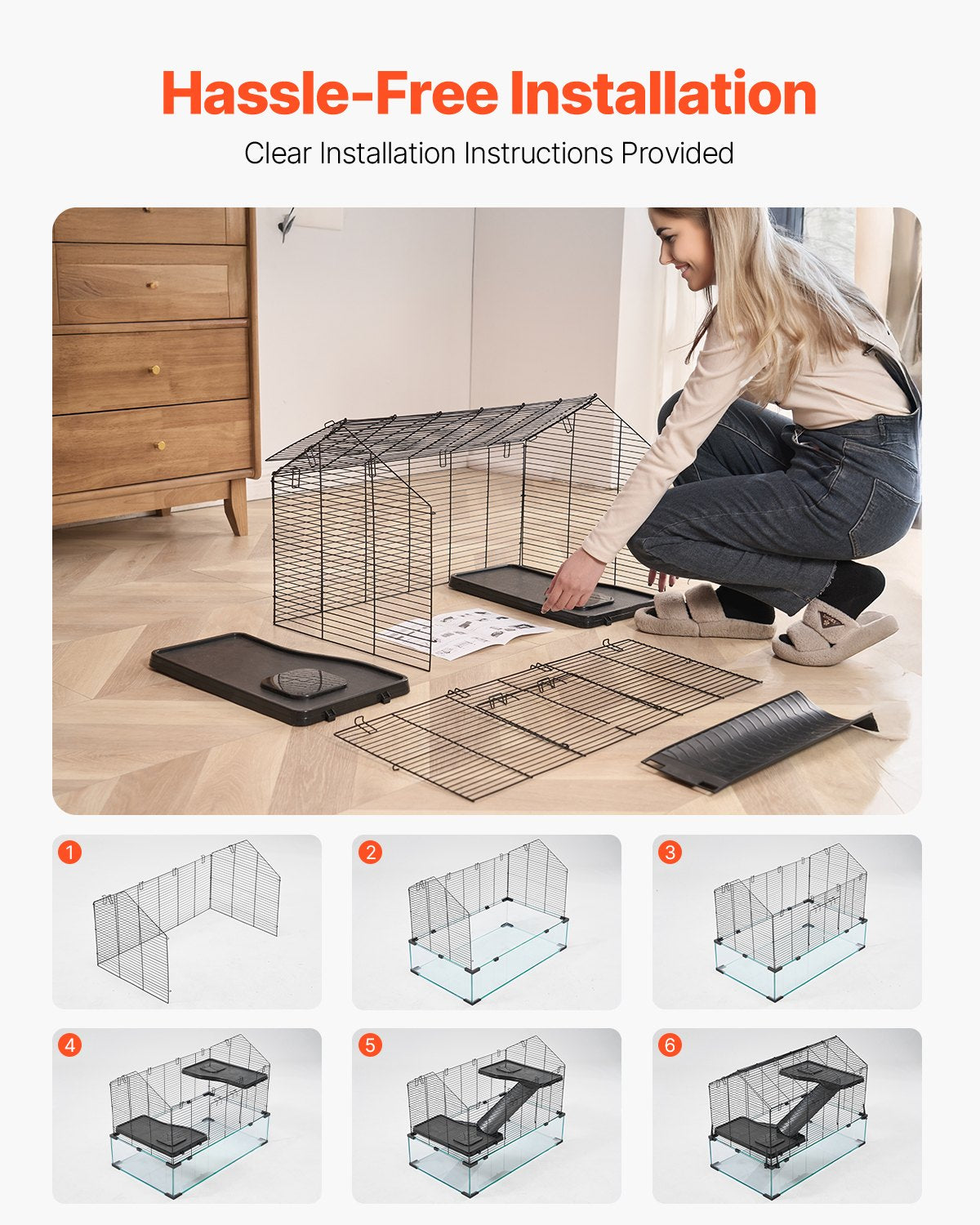 Hamster Cage, 360° Viewing Transparent Hamster Habitats, Small Animal Cage, 29.5 x 17.3 x 24 in, Ventilated Pet Mouse Cages with Water Bottle, Portable Hamster House for Rats, Guinea Pigs