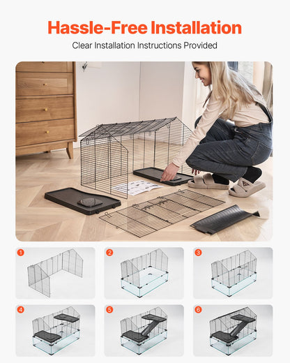 Hamster Cage, 360° Viewing Transparent Hamster Habitats, Small Animal Cage, 29.5 x 17.3 x 24 in, Ventilated Pet Mouse Cages with Water Bottle, Portable Hamster House for Rats, Guinea Pigs