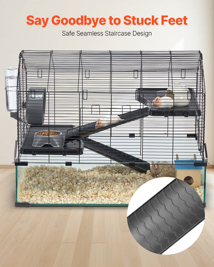 Hamster Cage, 360° Viewing Transparent Hamster Habitats, Small Animal Cage, 29.5 x 17.3 x 24 in, Ventilated Pet Mouse Cages with Water Bottle, Portable Hamster House for Rats, Guinea Pigs