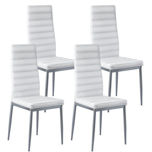 Modern Dining Room Accent Chairs Set of 4, Upholstered Leather Side Chair for Dining Tables, Space-Saving Kitchen Table Chair with Thick Cushions and Metal Legs, White