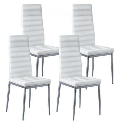 Modern Dining Room Accent Chairs Set of 4, Upholstered Leather Side Chair for Dining Tables, Space-Saving Kitchen Table Chair with Thick Cushions and Metal Legs, White