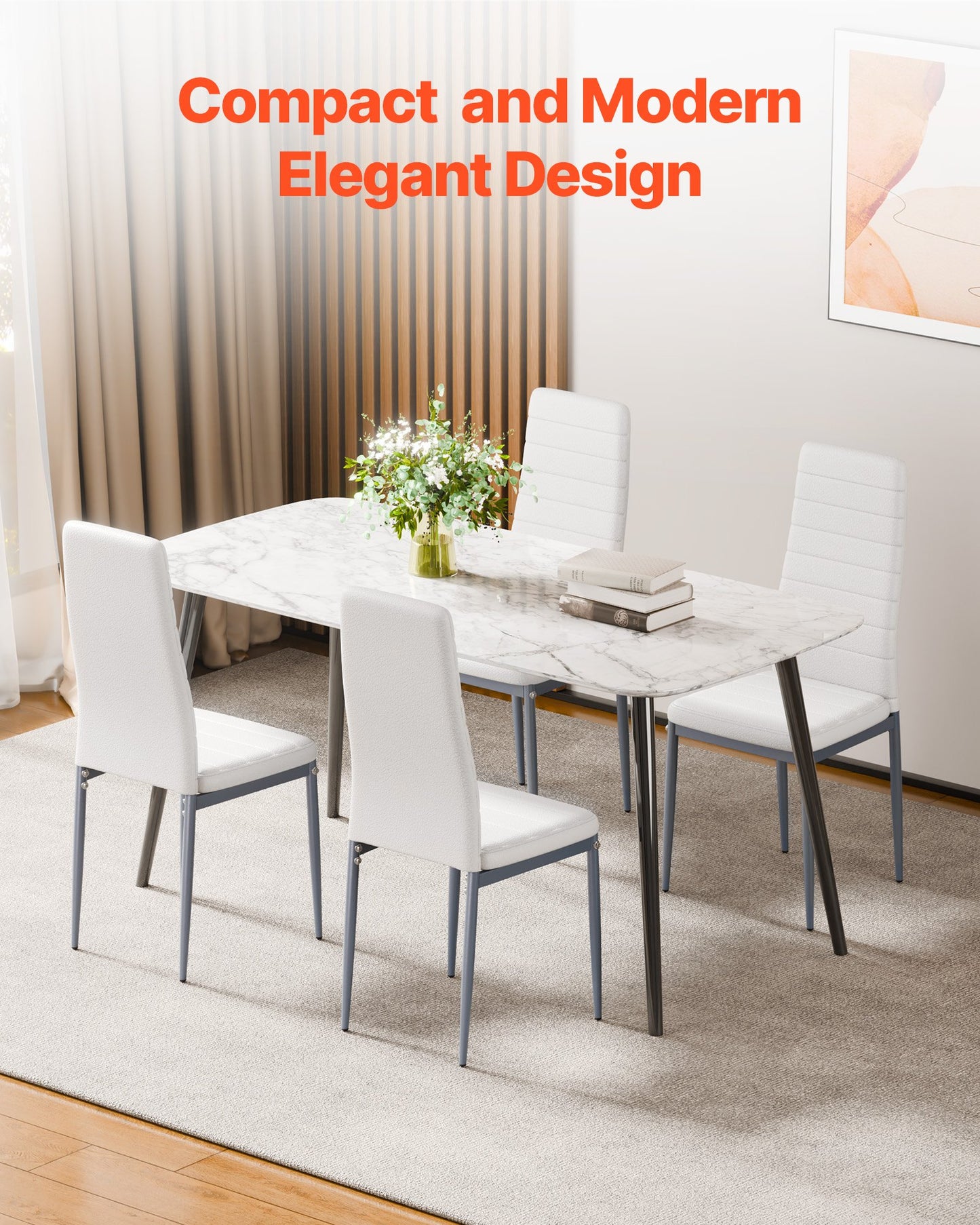 Modern Dining Room Accent Chairs Set of 4, Upholstered Leather Side Chair for Dining Tables, Space-Saving Kitchen Table Chair with Thick Cushions and Metal Legs, White
