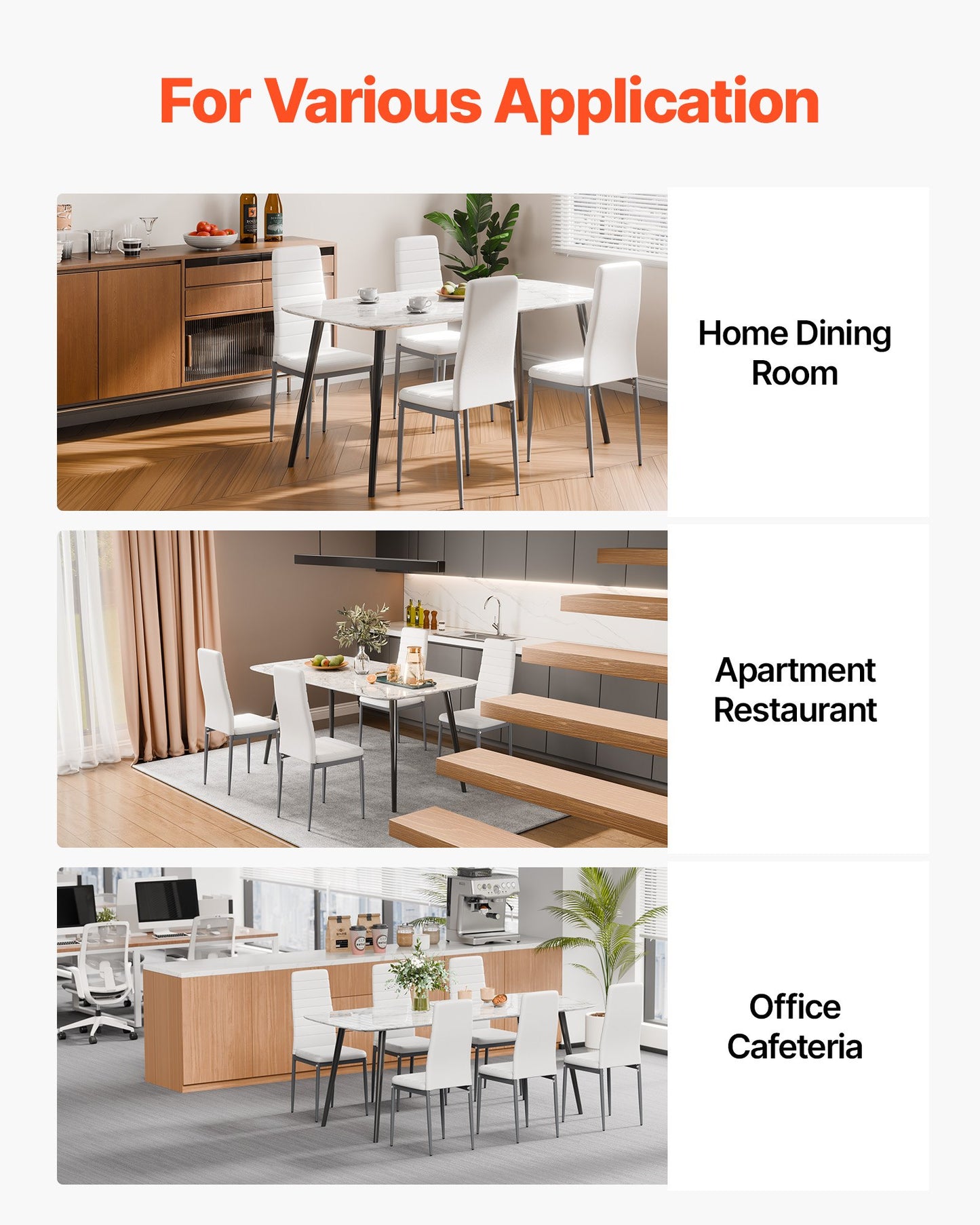 Modern Dining Room Accent Chairs Set of 4, Upholstered Leather Side Chair for Dining Tables, Space-Saving Kitchen Table Chair with Thick Cushions and Metal Legs, White