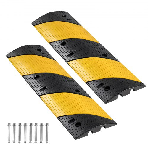1000MM Rubber Speed Bump, 2 Pack, 2 Channel Heavy Duty Traffic Speed Hump, 9,979 kg/Axle Load Capacity, Cable Protector Ramp with Expansion Screws, for Asphalt Concrete Gravel Driveway and Road