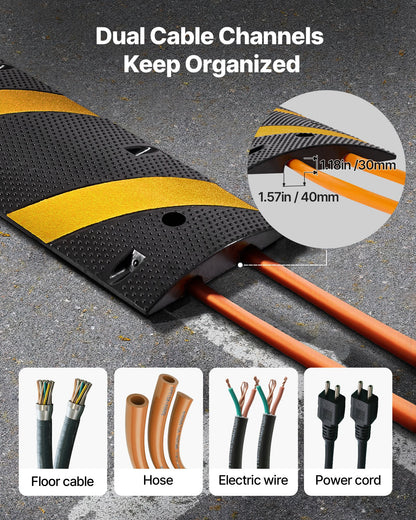 1830MM Rubber Speed Bump, 2 Channel, Heavy Duty Traffic Speed Hump, 9,979 kg/axle Load Capacity, Cable Protector Ramp with Expansion Screws, for Asphalt Concrete Gravel Driveway Road, 1 Pack