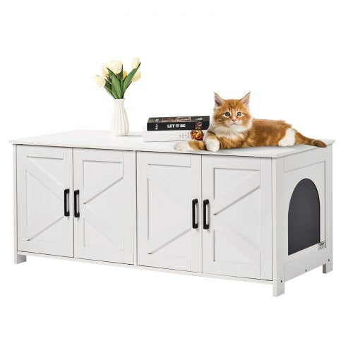 Cat Litter Box Enclosure for 2 Cats, Litter Box Furniture Hidden with Double Rooms, Wooden Cat Box Cabinet Fit Most of Litter Box, 47.2"L x 18.5"W x 19.7"H, White