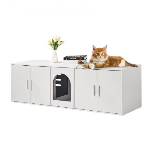 Cat Litter Box Enclosure Wooden Litter Box Furniture Hidden 147.1 cm White